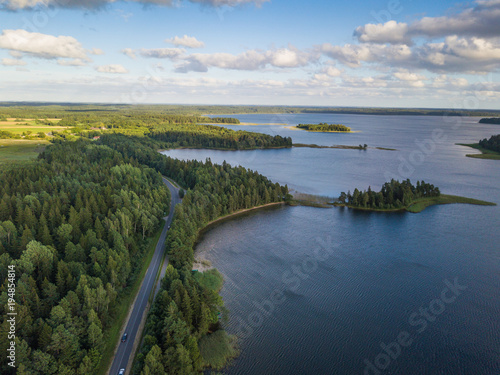 Aerial view of a lake and a forest in national park