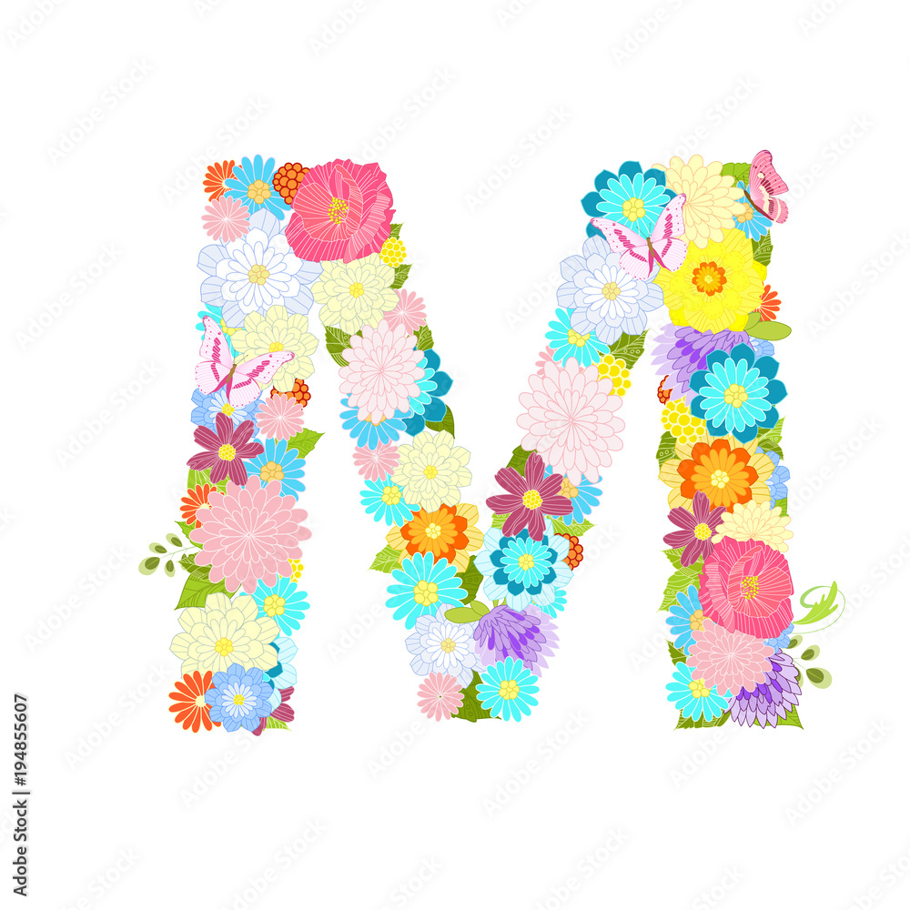 Romantic letter of meadow flowers and butterflies M