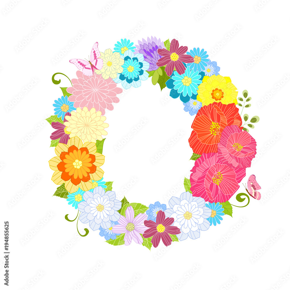 Romantic letter of meadow flowers and butterflies O Romantic letter of meadow flowers and butterflies O