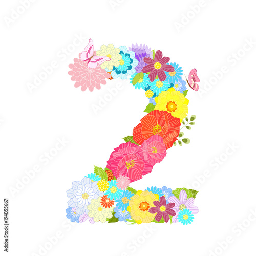 Romantic number of meadow flowers and butterflies two