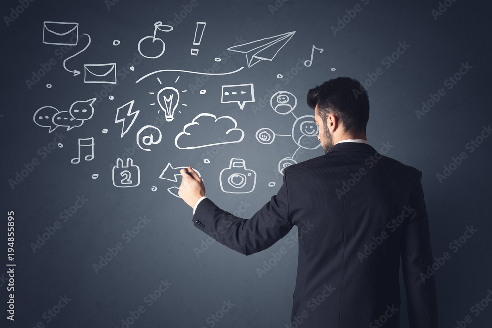 Businessman with white applications Businessman with white applications