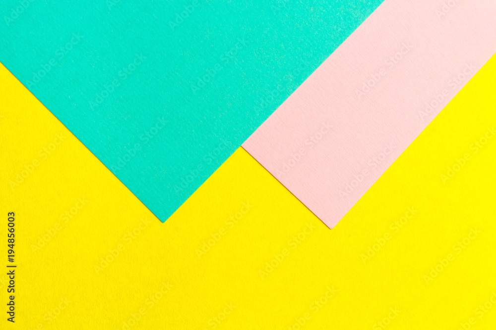 Turquoise, Yellow and pink color paper texture background. Trend colors, geometric paper background. Colorful of soft paper background.Pastel colors.