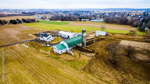 Amish Farms in Late Winter by Ariel Drone photo