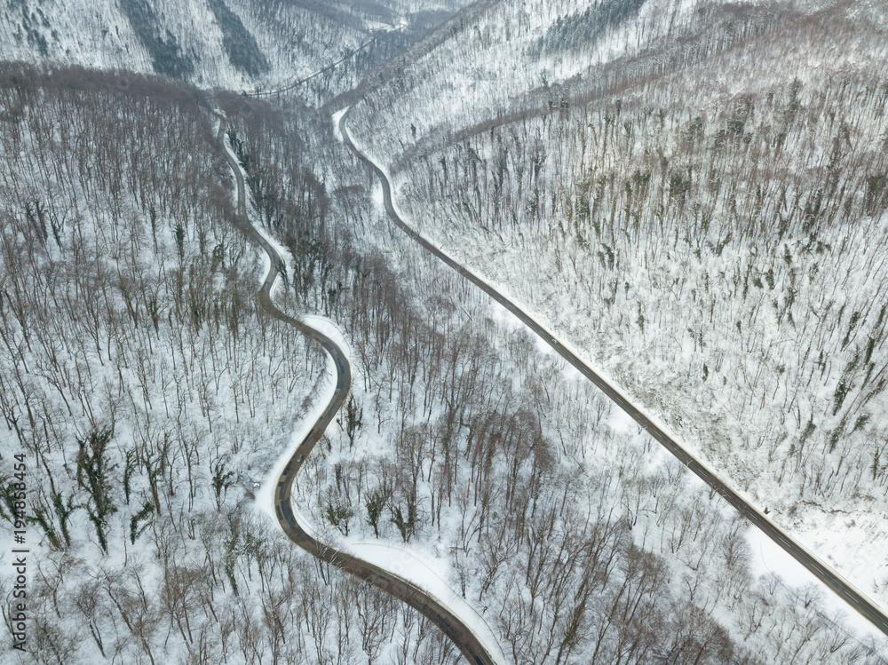 Winter Mountain Road From Above