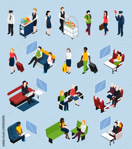 Train Interior Passengers Isometric Set