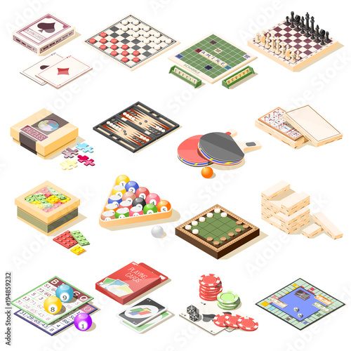 Board Games Isometric Icons Set