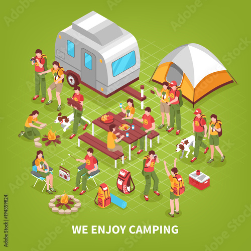 Expedition Camping Isometric Poster 