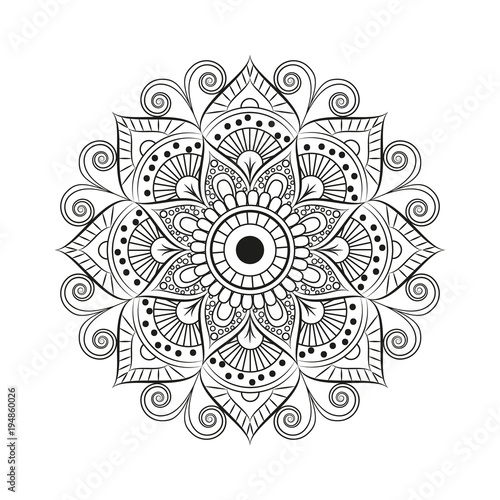 Flower Mandala. Vintage decorative elements. Oriental pattern, vector illustration. Islam, Arabic, Indian, moroccan,spain, turkish, pakistan, chinese, mystic, ottoman motifs. Coloring book page