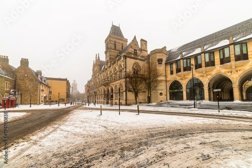 Northampton Guildhall Neo Gothic Building on Cloudy Winter Snowy Day