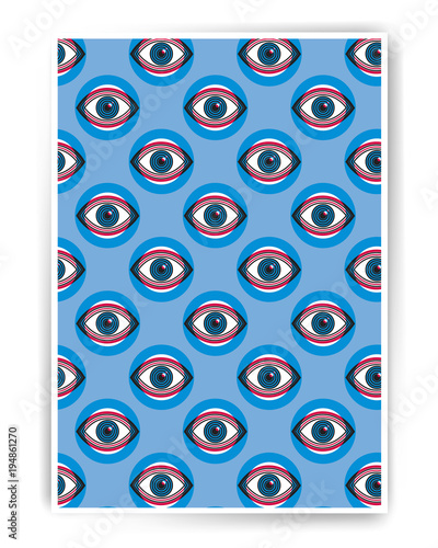 Big brother spy vector abstract poster design with eyes illustration. Human eye vector icon design, geometric style design. Simple flat illustration for cover, advertisement, poster design.