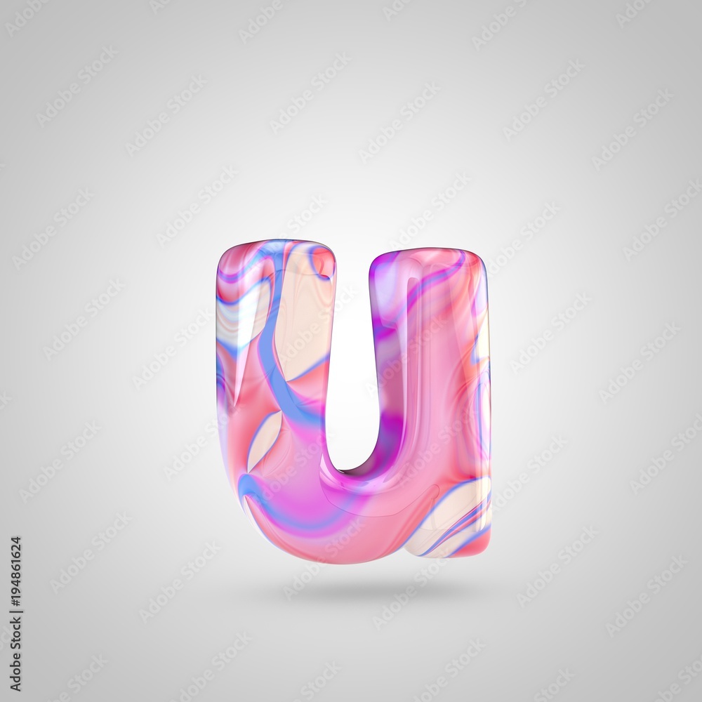 Glossy holographic pink letter U lowercase isolated on white background Glossy holographic pink letter U lowercase isolated on white background