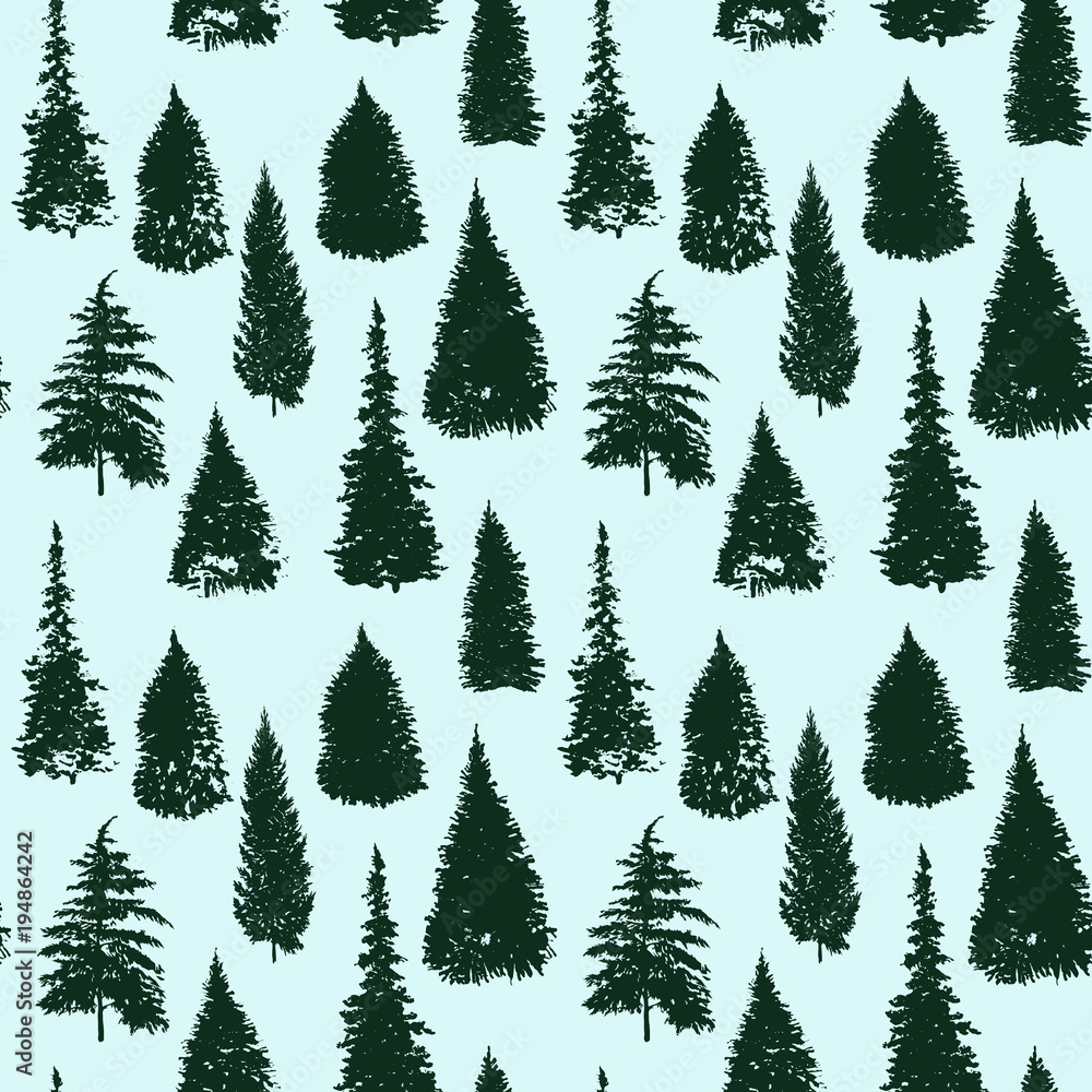 vector seamless pattern with fir trees
