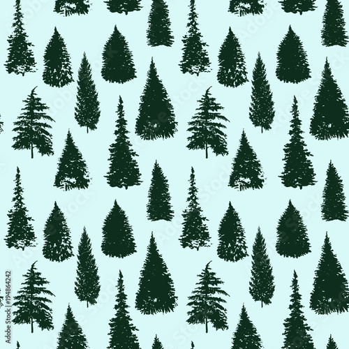 vector seamless pattern with fir trees