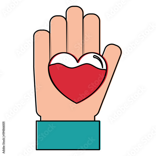 hand heart blood hemophilia support care symbol vector illustration
