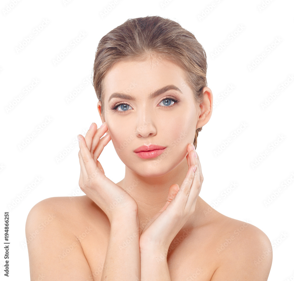 Young beautiful woman face portrait with healthy skin. Young beautiful woman face portrait with healthy skin.