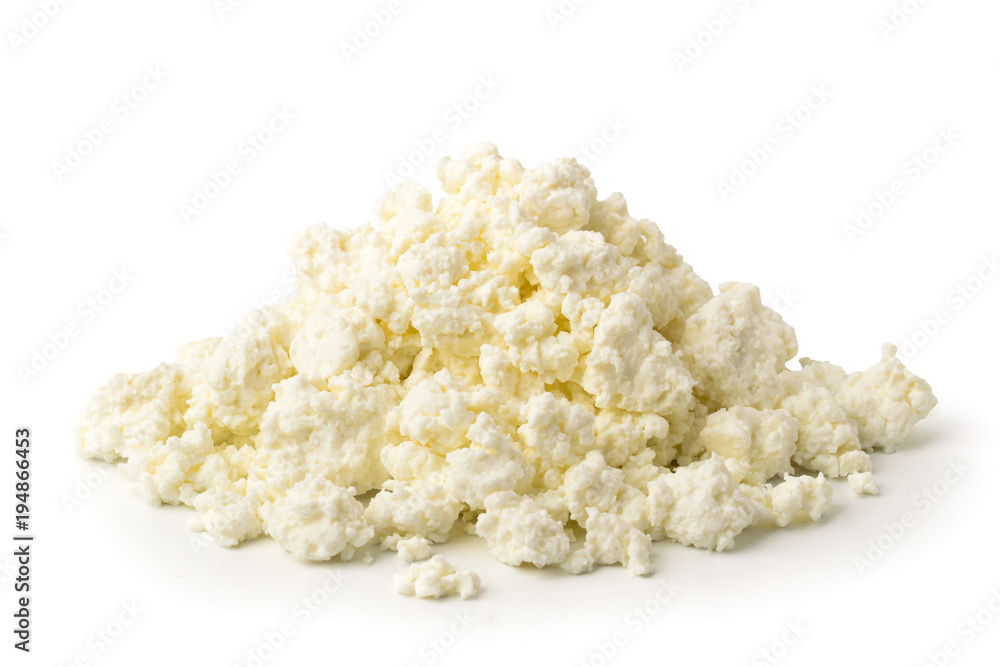 Bunch of cottage cheese on a white