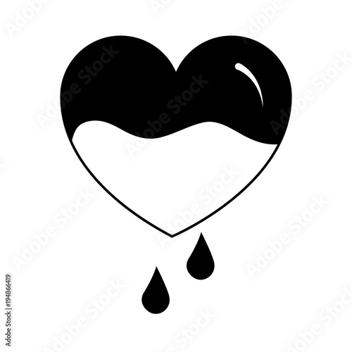 heart blood drops falling prevention care vector illustration black and white design