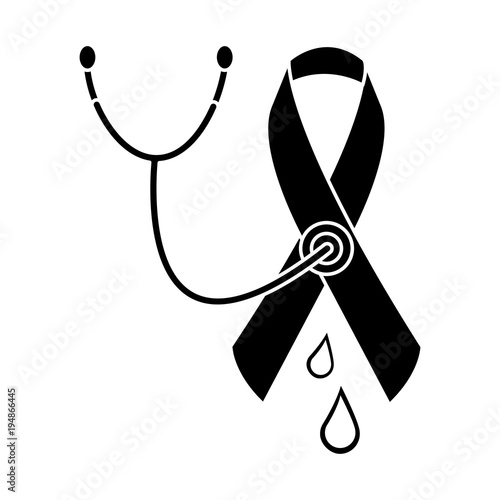 medical stethoscope ribbon blood hemophilia campaign vector illustration black and white design