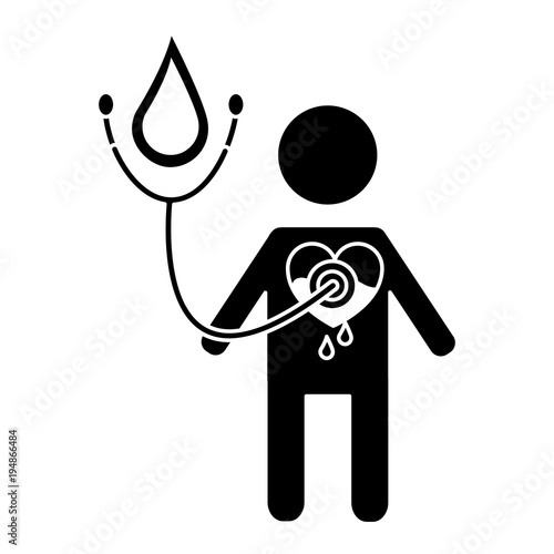 man stethoscope heart blood medical hemophilia vector illustration black and white design