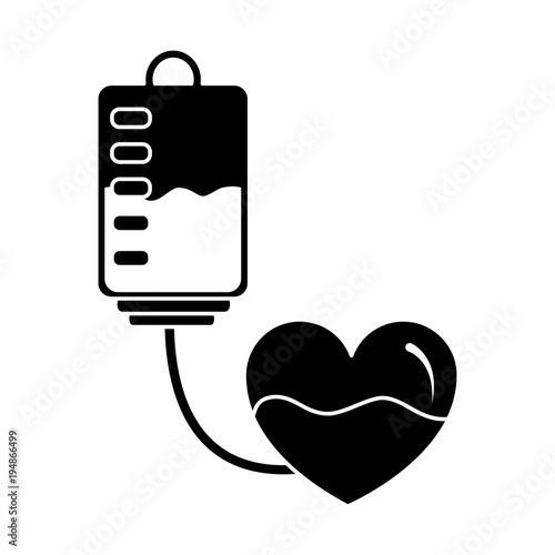 blood bag heart medicine hemophilia treatment vector illustration black and white design