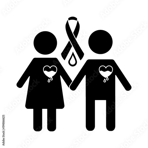 couple hemophilia campaign ribbon blood vector illustration black and white design