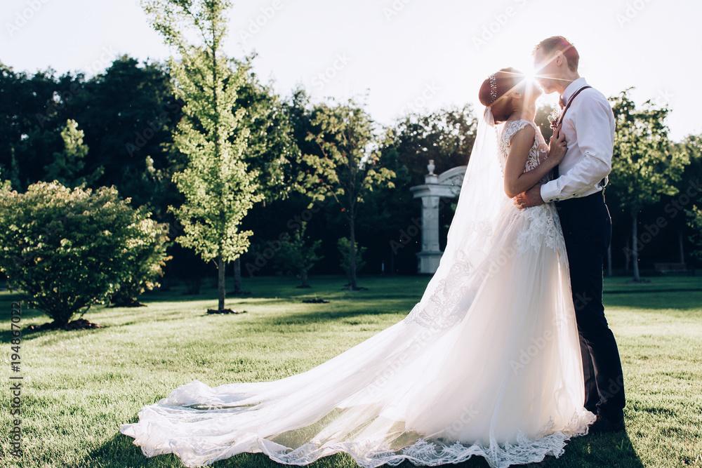 Walking newlyweds in nature. Walking newlyweds in nature.
