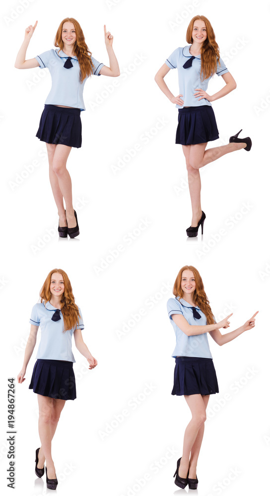 Naklejka premium Young naughty student female isolated on white