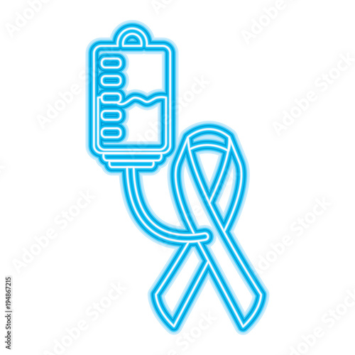 hemophilia plastic blood bag ribbon care vector illustration neon blue design