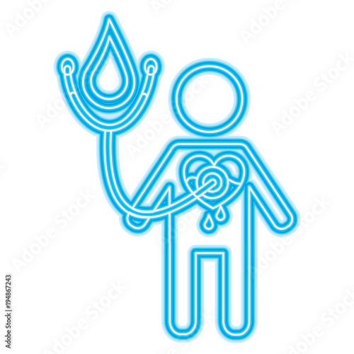 man stethoscope heart blood medical hemophilia vector illustration neon blue design