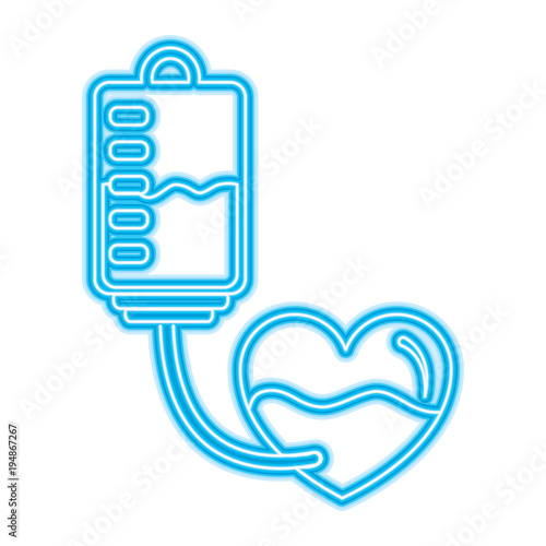 blood bag heart medicine hemophilia treatment vector illustration neon blue design