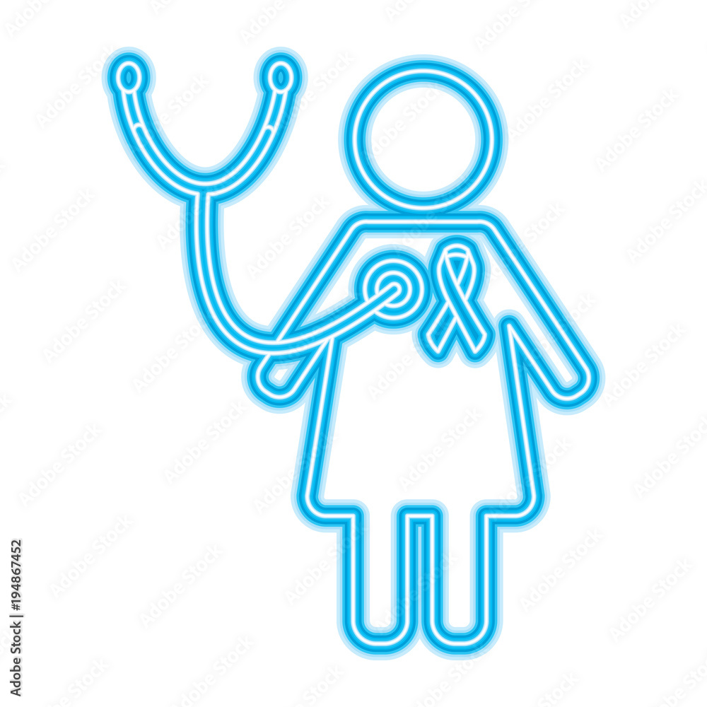 female with stethoscope and ribbon pport healthcare vector illustration neon blue design female with stethoscope and ribbon pport healthcare vector illustration neon blue design