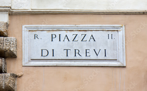 Piazza di Trevi street sign in Rome, Italy