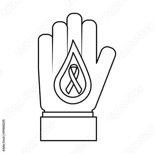 hand with drop blood and ribbon medical vector illustration