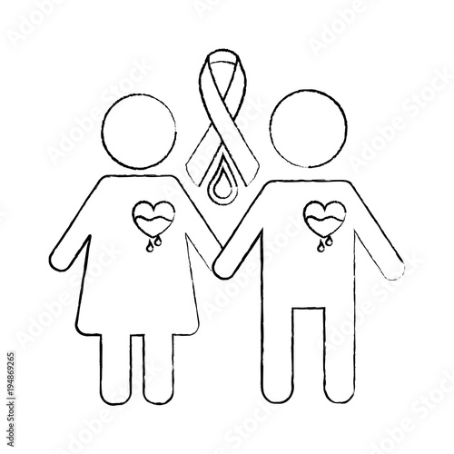 couple hemophilia campaign ribbon blood vector illustration