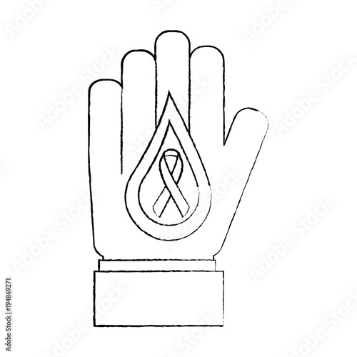 hand with drop blood and ribbon medical vector illustration