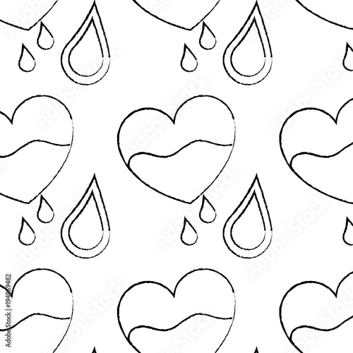 seamless pattern heart blood drops healthcare vector illustration
