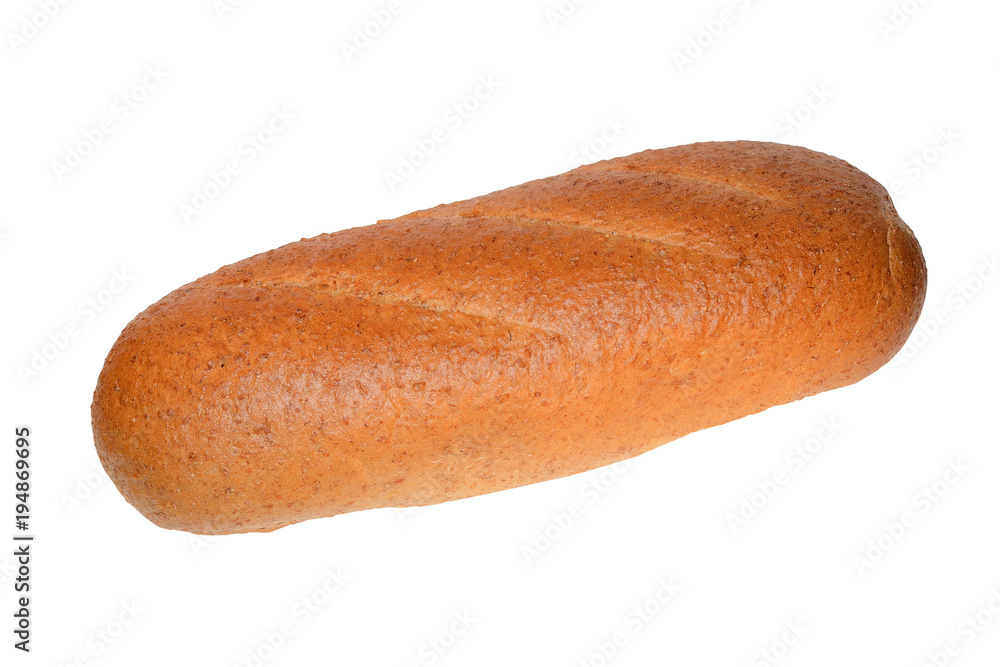White bread loaf with bran isolated on white background White bread loaf with bran isolated on white background