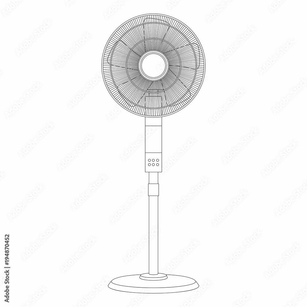  Electric fan, thin line style. isolated on white background