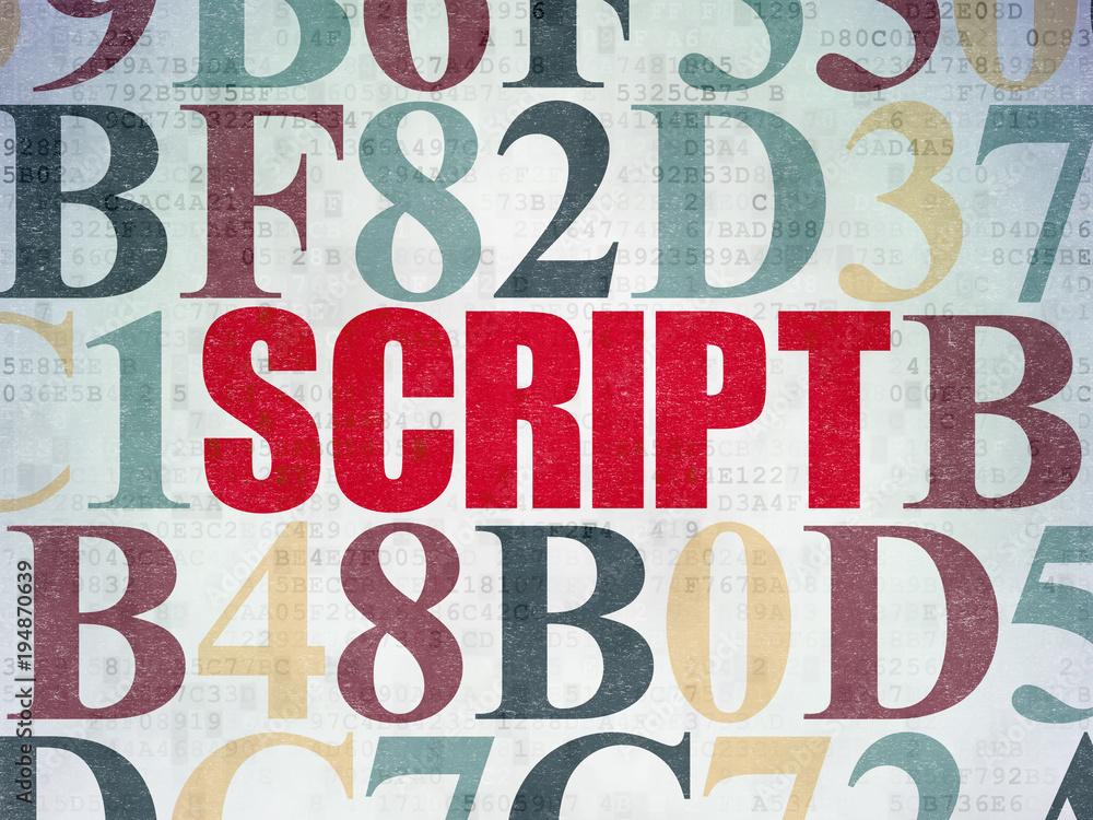 Programming concept: Painted red text Script on Digital Data Paper background with Hexadecimal Code Programming concept: Painted red text Script on Digital Data Paper background with Hexadecimal Code
