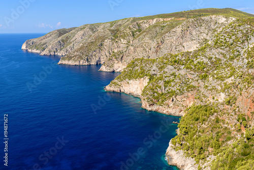 View of beautiful coastline in Porto Schiza on Zakynthos island. Greece.