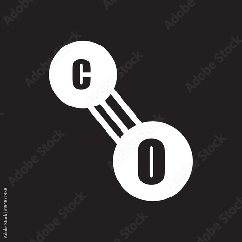 carbon monoxide icon,flat vector sign isolated on black background. Simple vector illustration for graphic and web design.