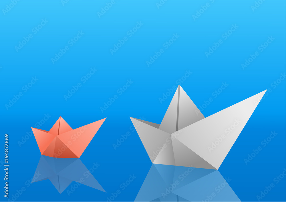 Two paper boats saling over blue polished surface. Vector illustration Two paper boats saling over blue polished surface. Vector illustration