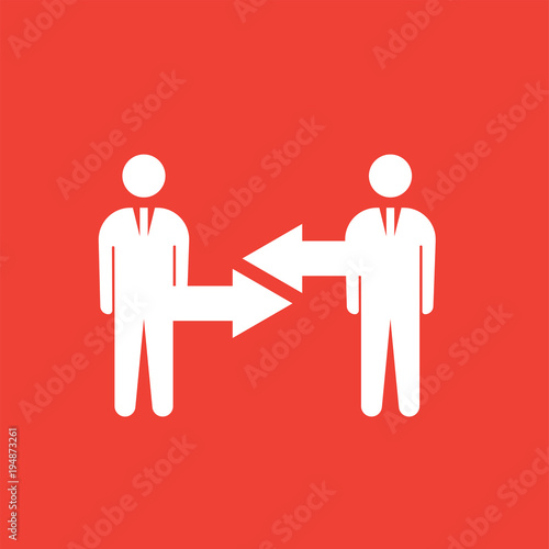 conflict of interest icon,flat vector sign isolated on red background. Simple vector illustration for graphic and web design.