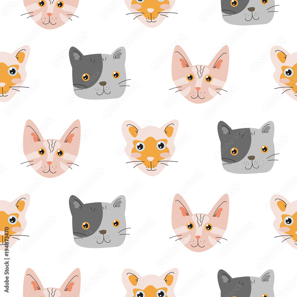Seamless pattern with adorable kittens.