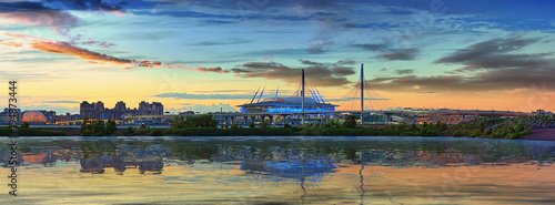 The stadium and the cable-stayed bridge in Saint-Petersburg