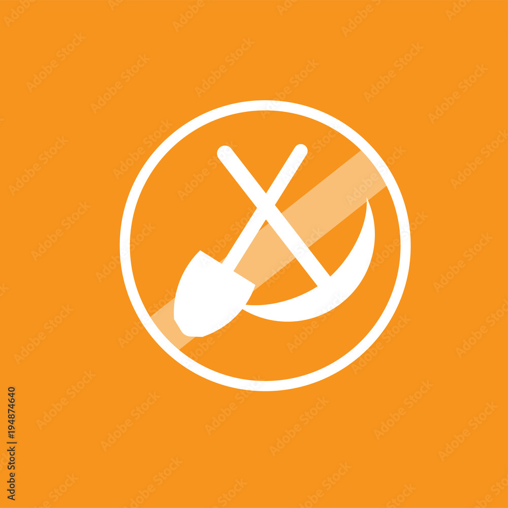 no shovel icon on map for archaeology on yellow background no shovel icon on map for archaeology on yellow background