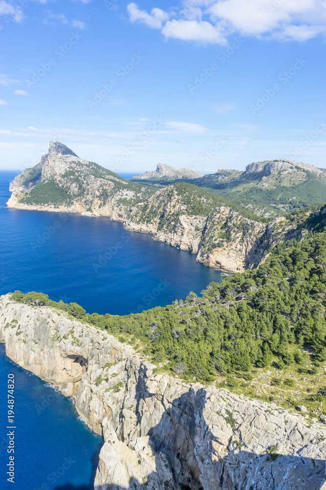 Panorama, Formentor by the Mediterranean sea on the island of Ibiza in Spain, holiday and summer scene