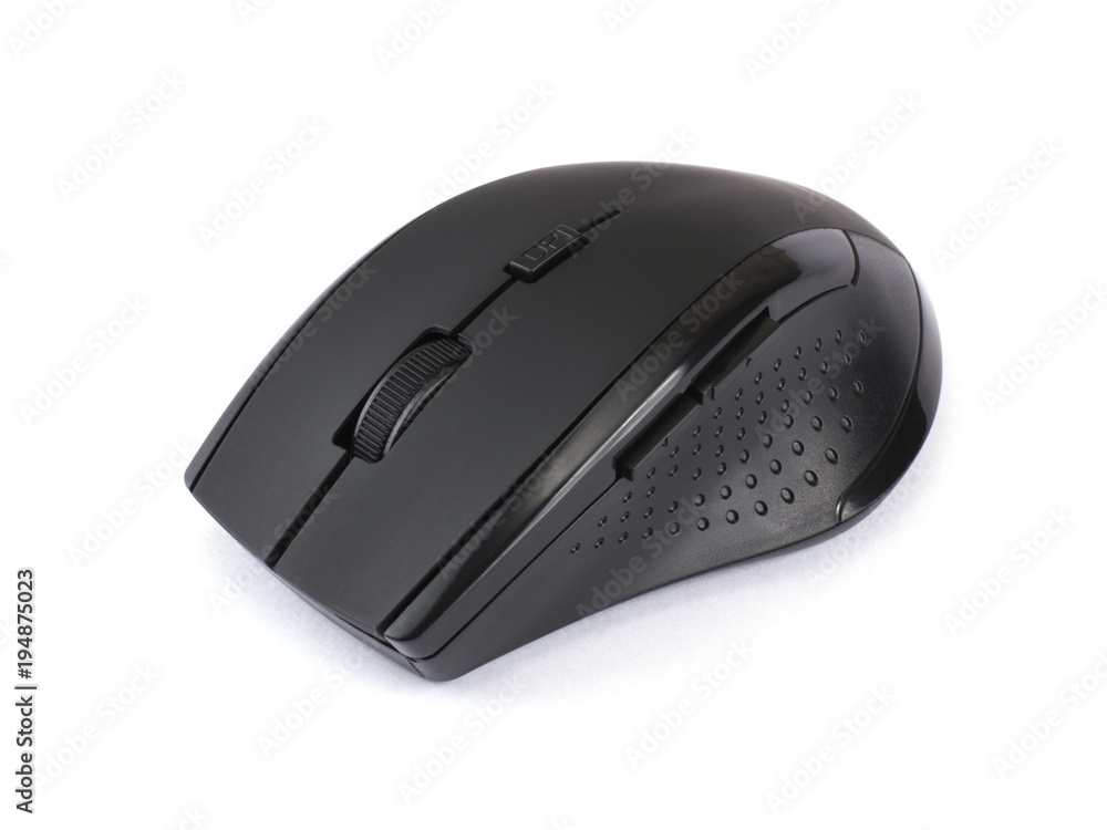 black wireless computer mouse on a white background. black wireless computer mouse on a white background.