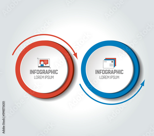 Circle, round chart, scheme, timeline, infographic, numbered template, option template. 2 steps.