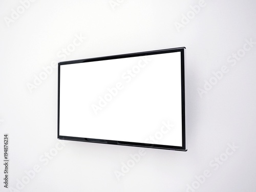 TV Mock-up, mockup exhibition, art gallery, white empty photo frame on a wall 